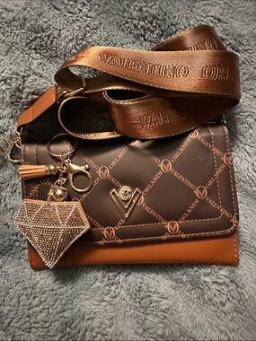 Valentino Orlandi Brown and Tan Logo Crossbody with Branded Strap